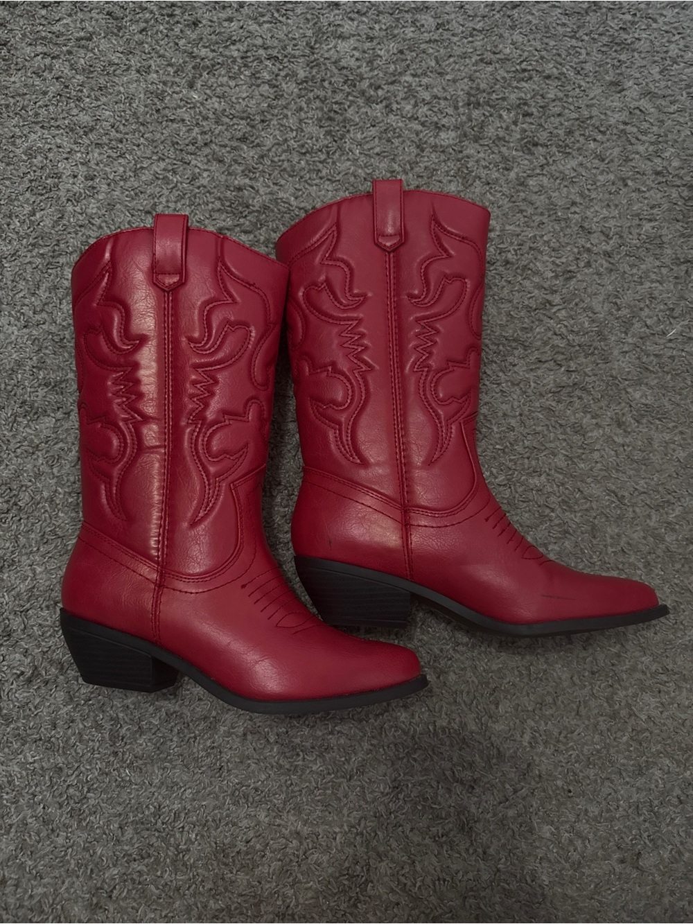 Soda Red Western-Style Mid-Calf Heeled Boots - Picture 7 of 7